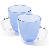 Kuber Industries 8 Pcs Glass Coffee Mugs | Borosilicate Double Walled Glass Mug | High Heat Resistant | Microwave and Dishwasher Safe | 400 ML | Pack of 4 | Blue